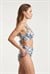 Kadın Mavi Çiçek Desenli Yüksek Bel Bikini Takım
