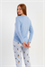 Kadın Mavi Likra Polyvıscon O Yaka Uzun Kol Pijama Üstü