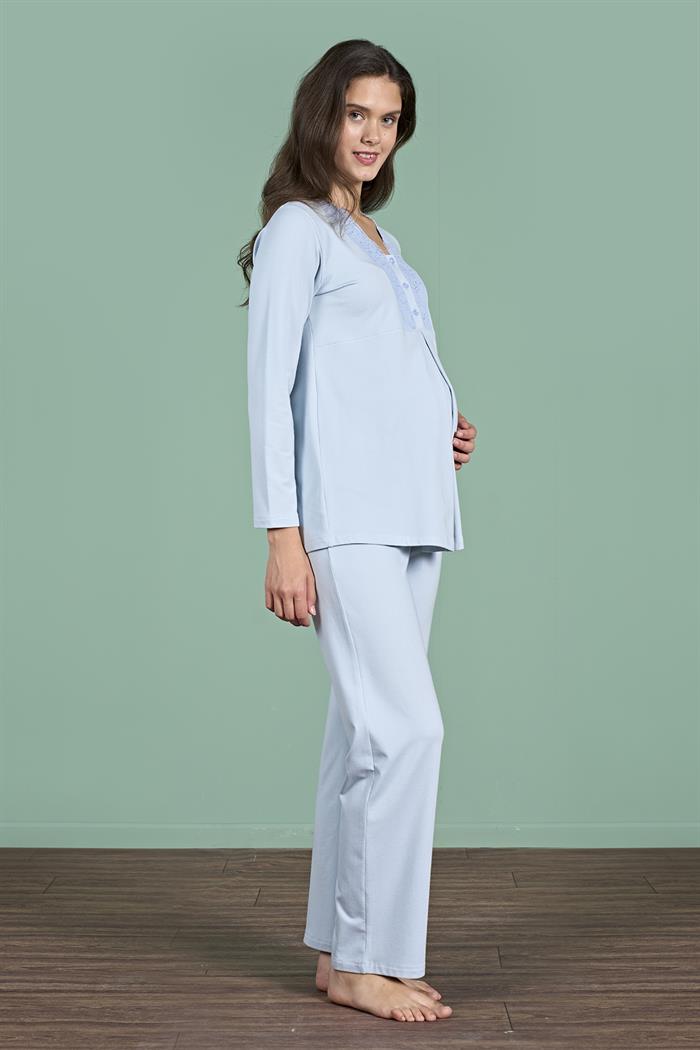 Kadın Mavi Lohusa Pijama 