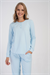 Kadın Mavi Manşetli Uzun Kollu Pijama Üstü