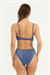 Kadın Mavi Önü Düğme Detay Simli Bikini Takım