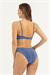 Kadın Mavi Önü Düğme Detay Simli Bikini Takım