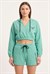 Kadın Mint Yeşil Kapüşonlu Crop Sweat