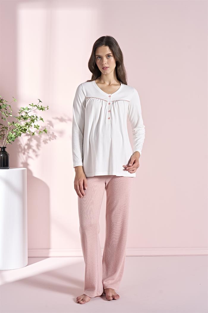 Kadın Pembe Uzun Kollu Lohusa 3lü Takım