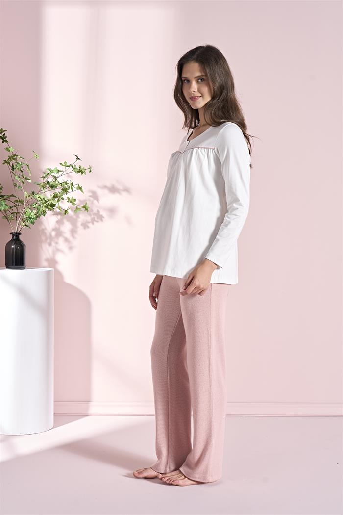 Kadın Pembe Uzun Kollu Lohusa 3lü Takım