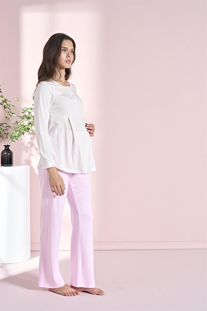 Kadın Pembe Uzun Kollu Lohusa 3lü Takım