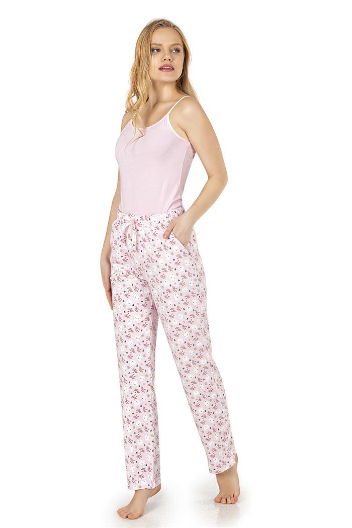 Kadın Pembe Winter Bear Desen Şardonlu Desenli Pijama Altı