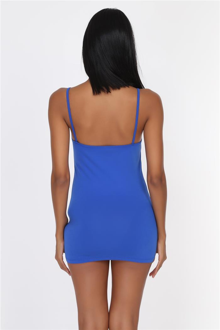 Kadın Saks Mavi İp Askılı Uzun Atlet