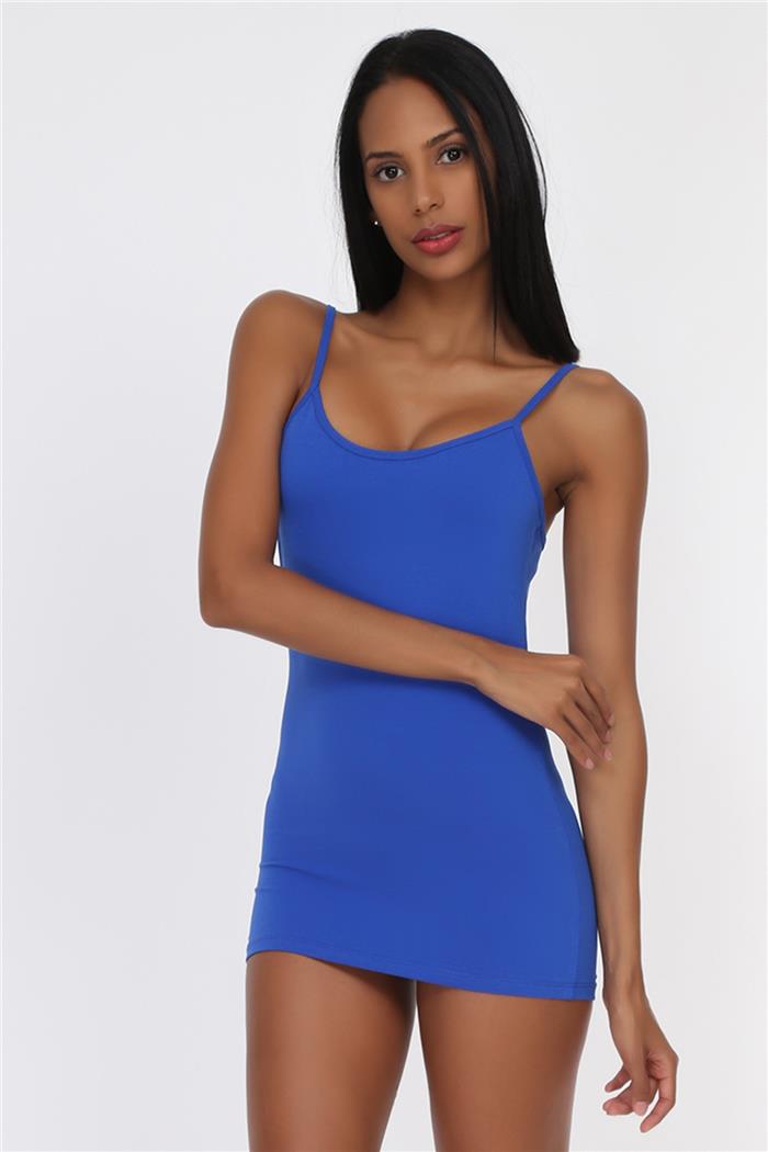 Kadın Saks Mavi İp Askılı Uzun Atlet