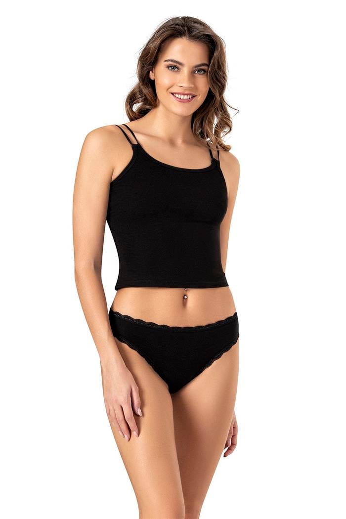 Kadın Siyah Çift İp Askılı Crop