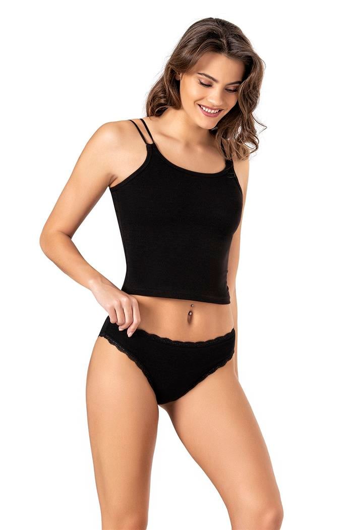 Kadın Siyah Çift İp Askılı Crop