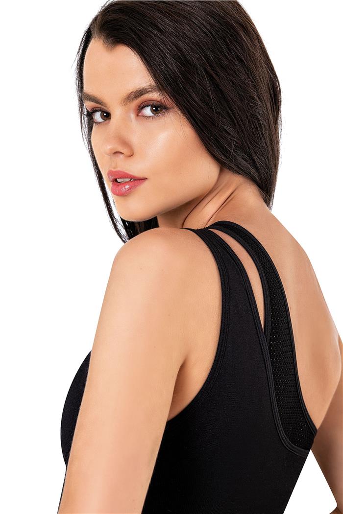 Kadın Siyah Dikişsiz Tek Omuz Spor Bralet