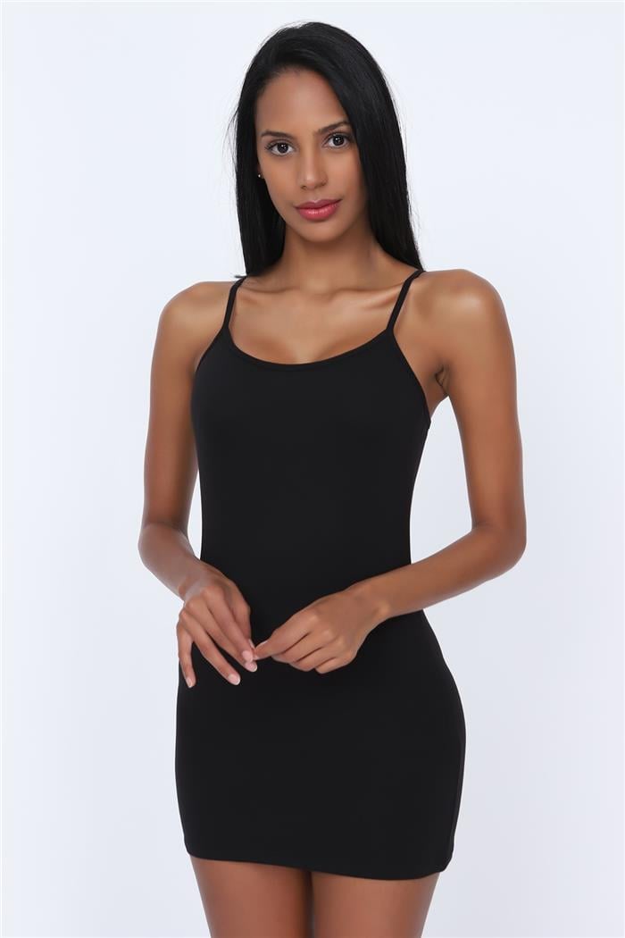 Kadın Siyah İnce Askılı Uzun Atlet 