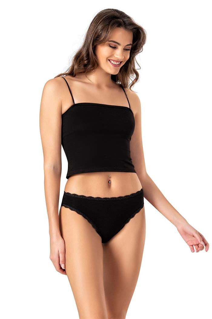 Kadın Siyah İp Askılı Crop