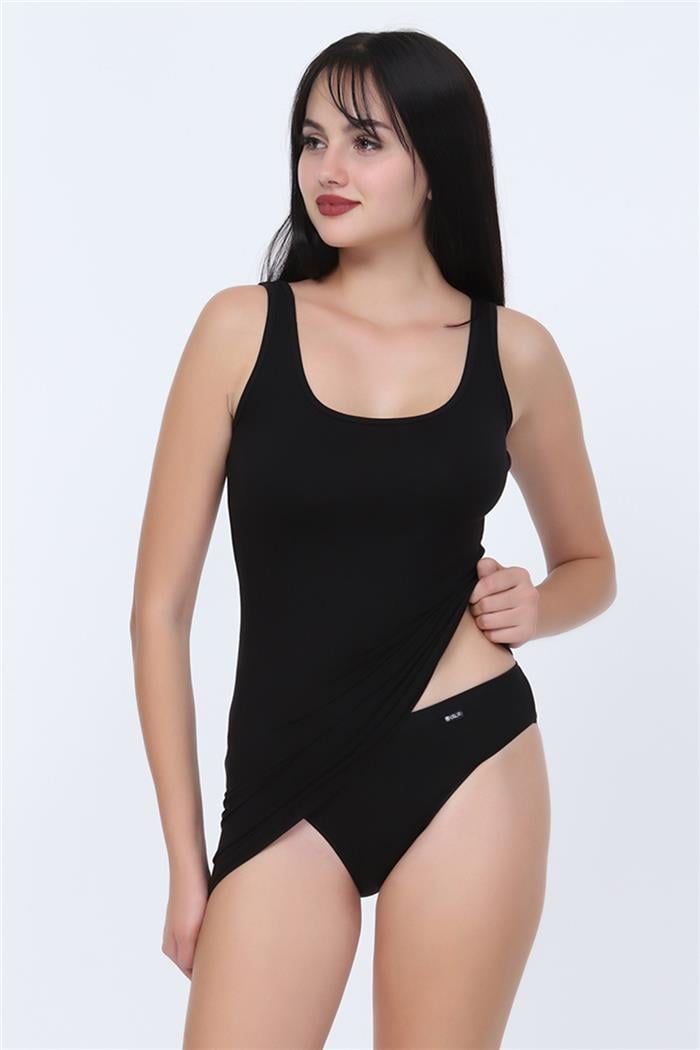 Kadın Siyah Kalın Askılı Tunik