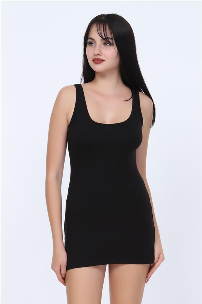 Kadın Siyah Kalın Askılı Tunik