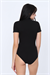 Kadın Siyah Penye Yarım Kol Çıtçıtlı Body