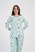 Kadın Su Yeşili O Yaka Uzun Kol Eteği Oval Pijama Üstü