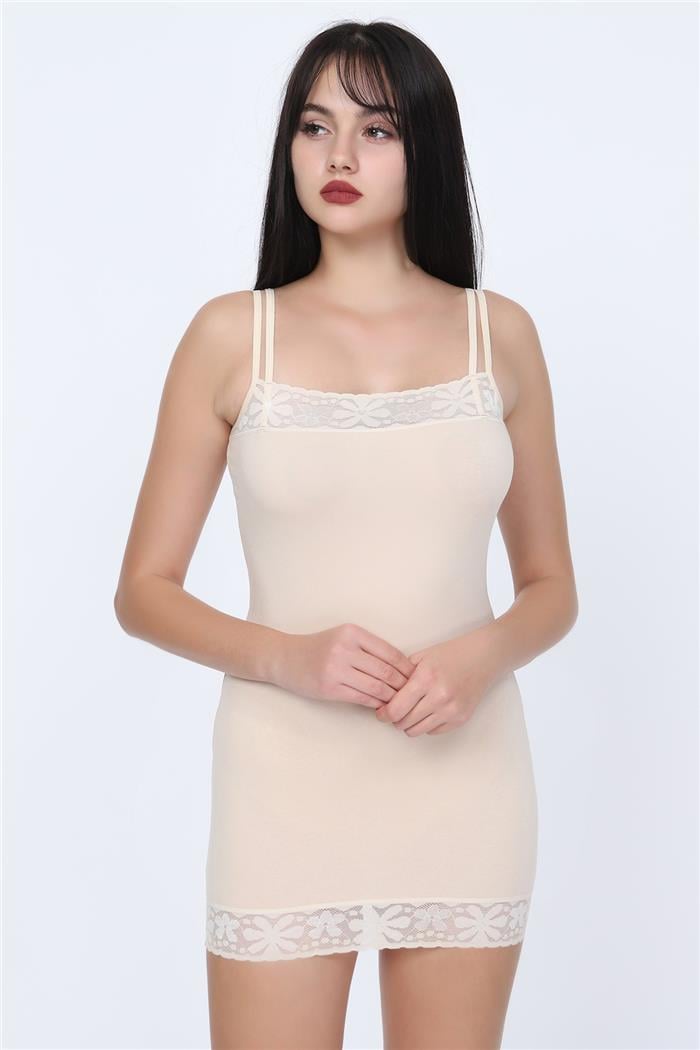 Kadın Ten Çift Askılı Dantelli Body
