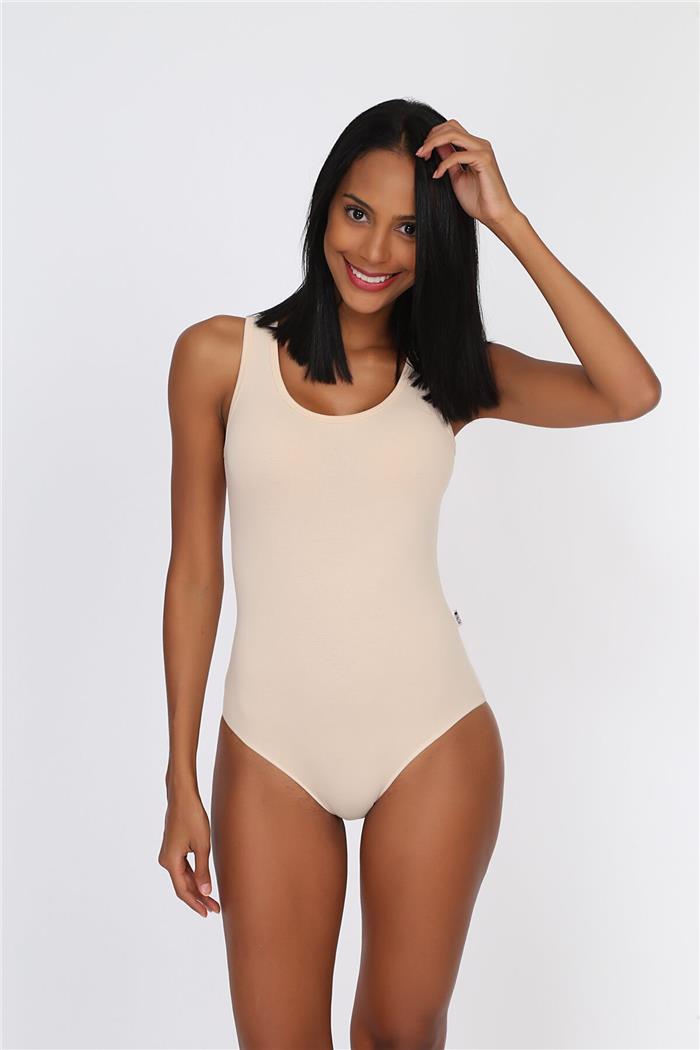 Kadın Ten Cotton Geniş Askı Çıtçıtlı Body