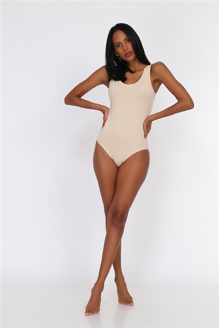 Kadın Ten Cotton Geniş Askı Çıtçıtlı Body