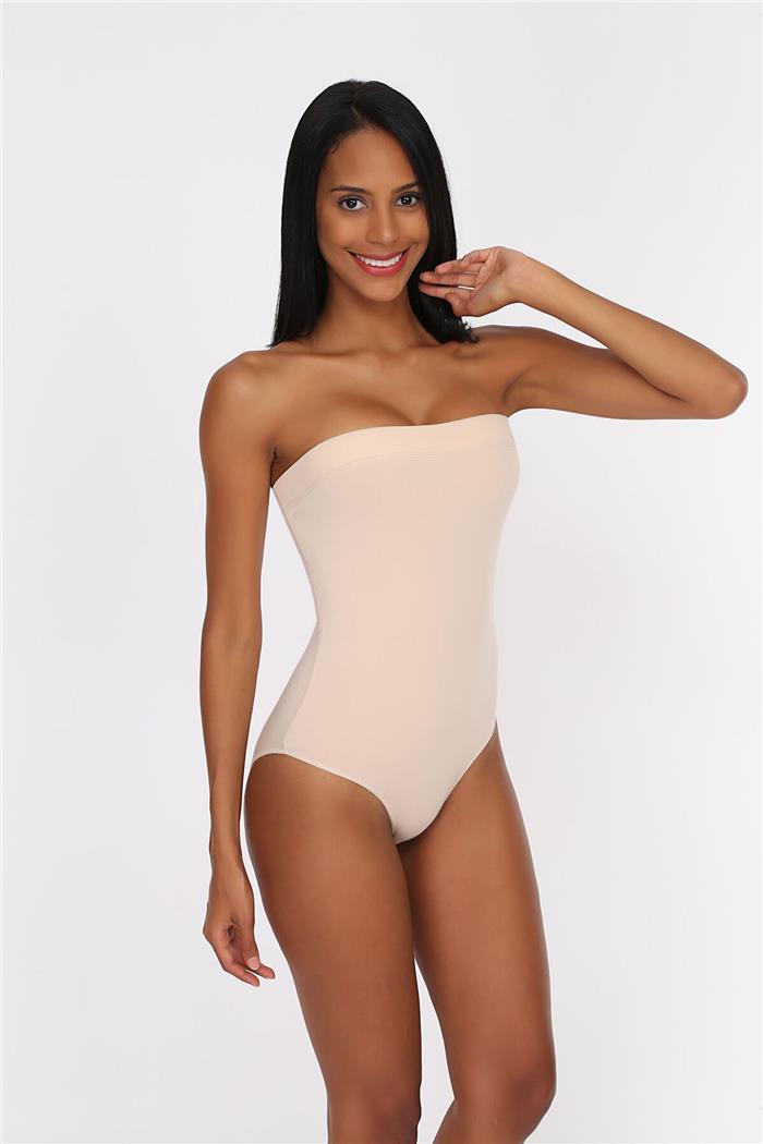 Kadın Ten Modal Straplez Çıtçıtlı Body