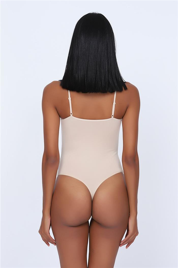 Kadın Ten Penye İp Askılı Çıtçıtlı String Tanga
