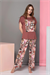 Kadın Yaprak Desen Kiremit Yaprak Desen Pijama Takım