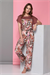 Kadın Yaprak Desen Kiremit Yaprak Desen Pijama Takım