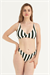 Kadın Yeşil Çizgili V Yaka Bikini Takım