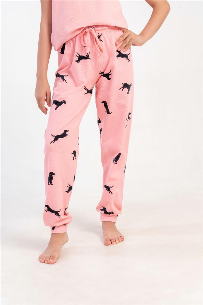 Kız Çocuk Pembe Köpek Baskılı Bant Paça Alt
