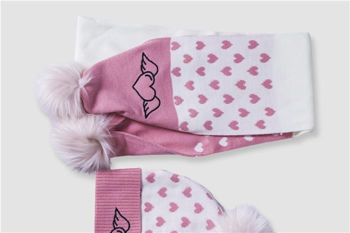 Kız Çocuk Pembe Ponponlu Atkı Bere Takım