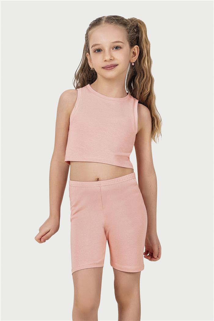 Kız Çocuk Pudra Cotton Halter Yaka Crop