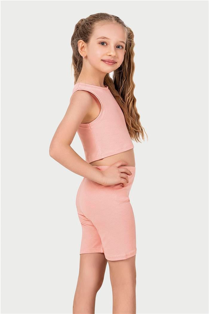 Kız Çocuk Pudra Cotton Halter Yaka Crop