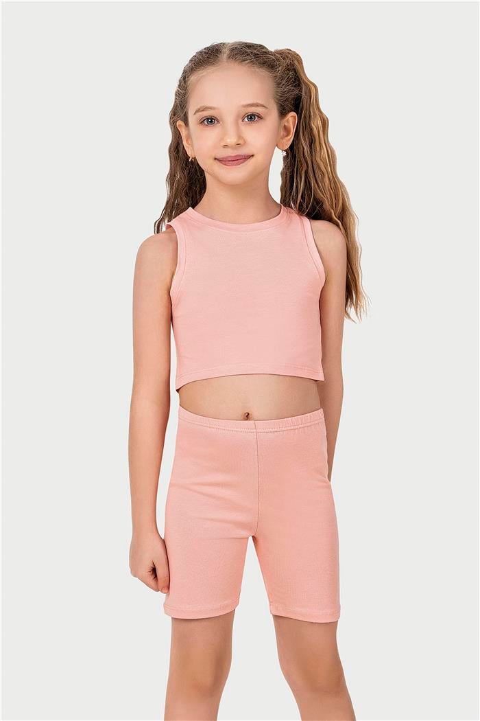 Kız Çocuk Pudra Cotton Halter Yaka Crop