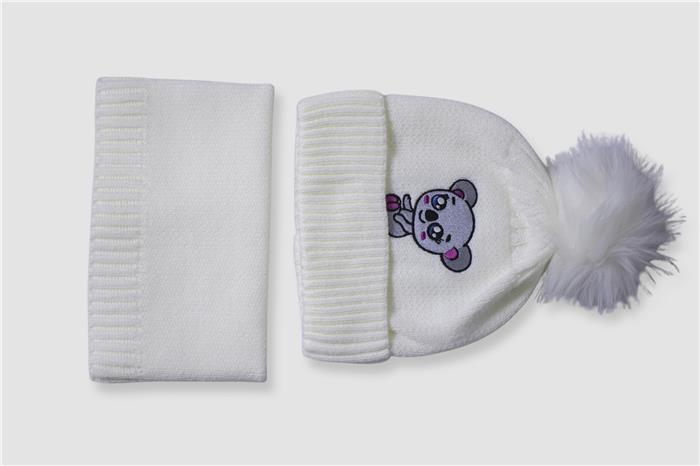 Ponponlu Ekru Atkı Bere