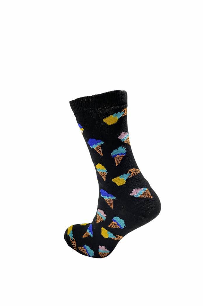Unisex Siyah Zemin Dondurma Desen 5li Çorap