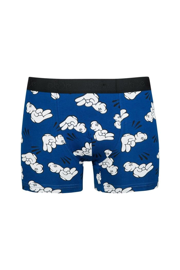 Erkek Mavi El Hareketli Desen Boxer