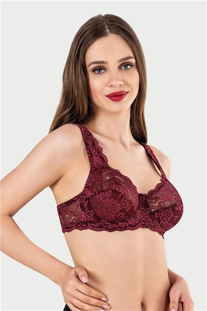 Kadın Bordo Balenli Dantel Minimizer Sütyen