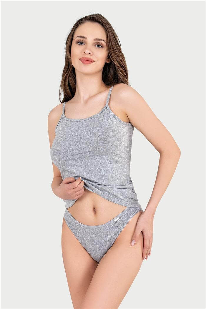 Kadın Gri Cotton Saten Biyeli Külot