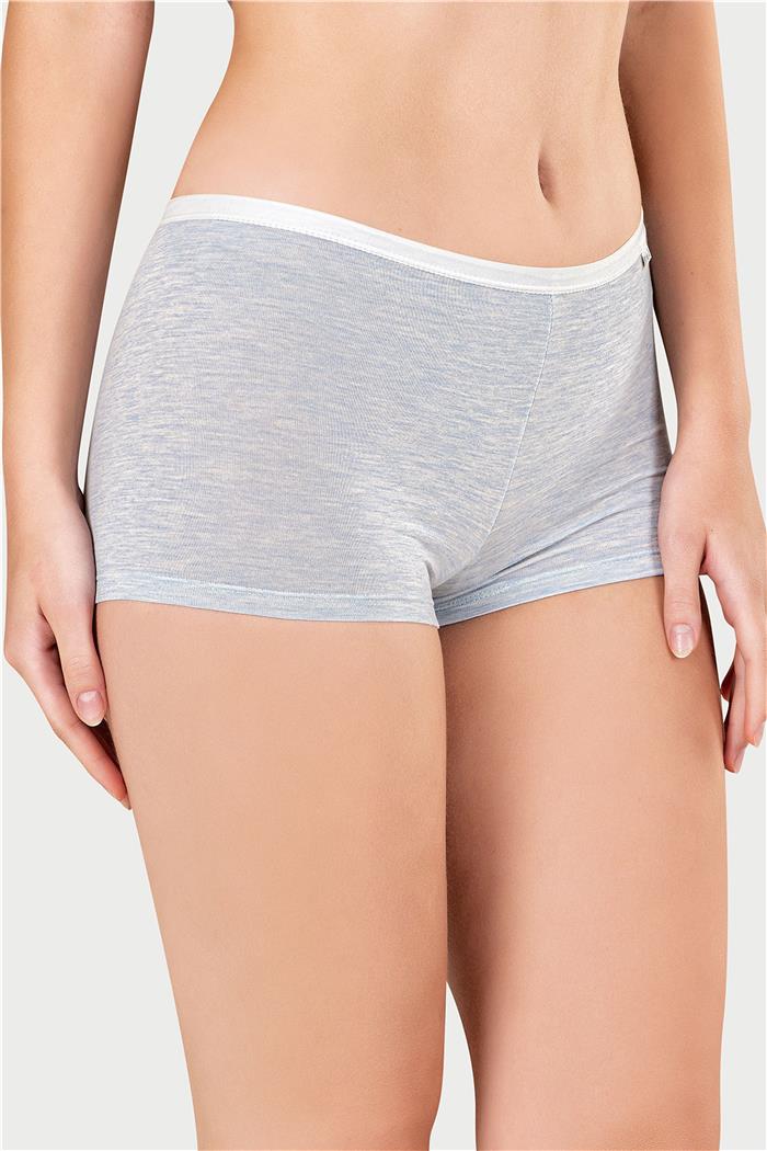 Kadın Mavi Melanj Likra Cotton Boxer