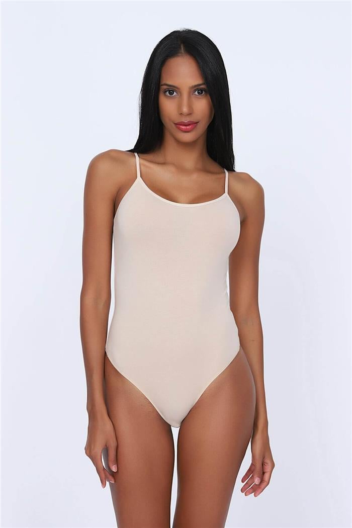 Kadın Ten Cotton İp Askılı String Çıtçıtlı Body