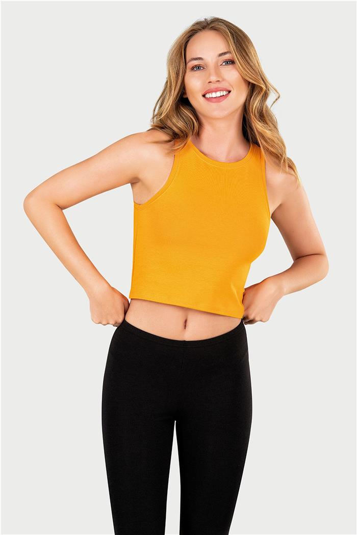 Kadın Turuncu Halter Yaka Crop