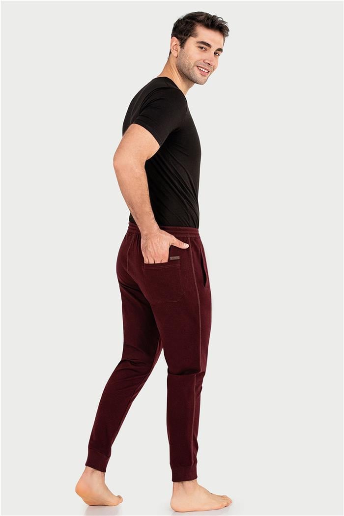 Erkek Bordo İki İplik Slim Fit Uzun Alt