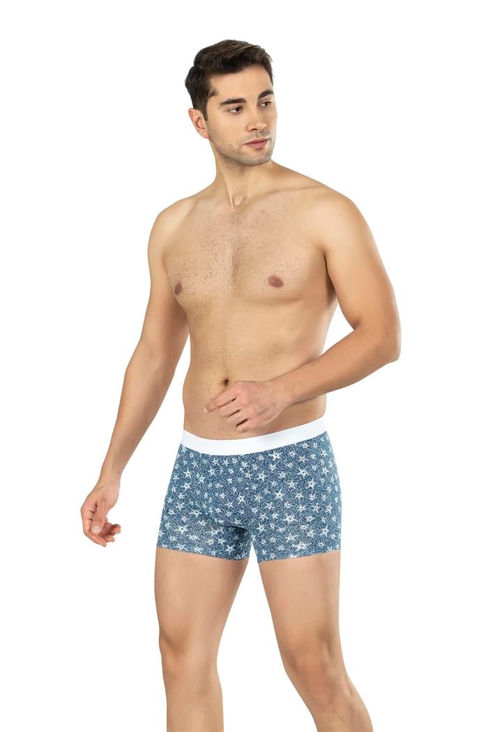 Erkek Mavi Yıldız Desen Zikzaklı Cotton Boxer