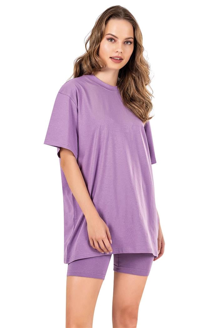 Kadın Lila Oversize T-shirt