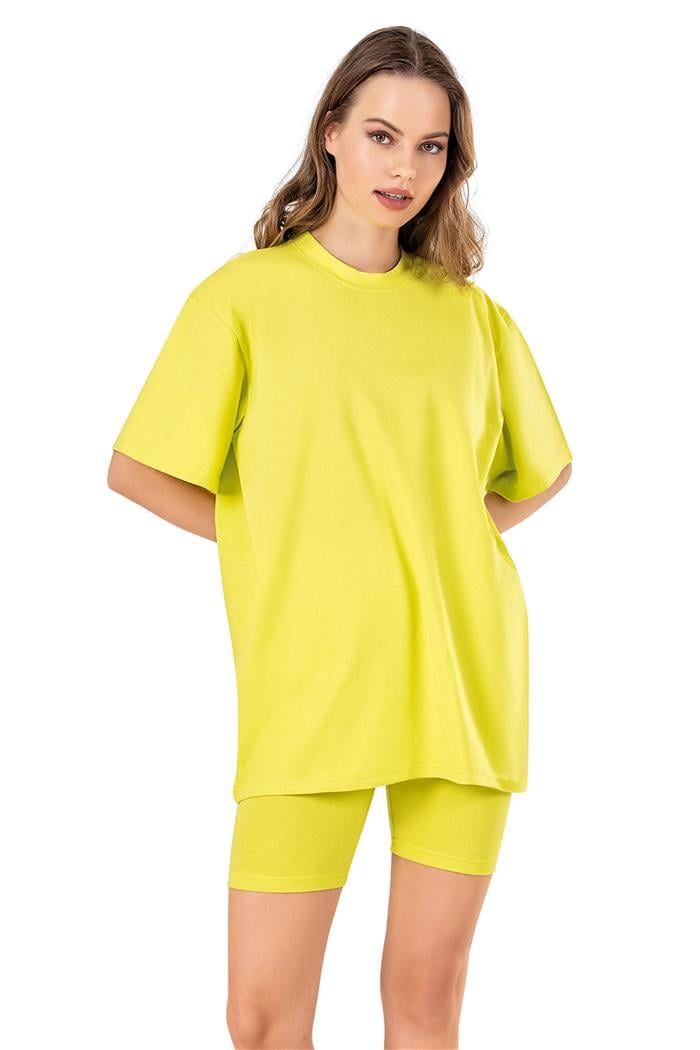 Kadın Neon Yeşil Oversize T-shirt