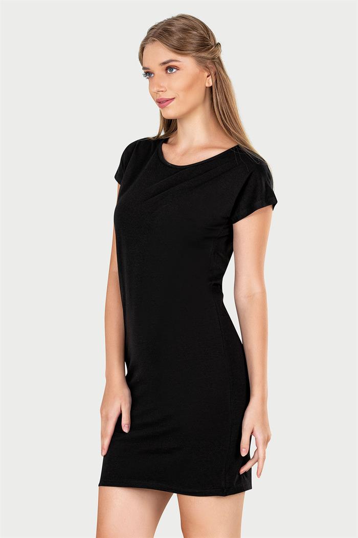 Siyah Modal Düşük Kol Kadın Basic ElbİiseOBJE-Kadın Basic Siyah Elbise