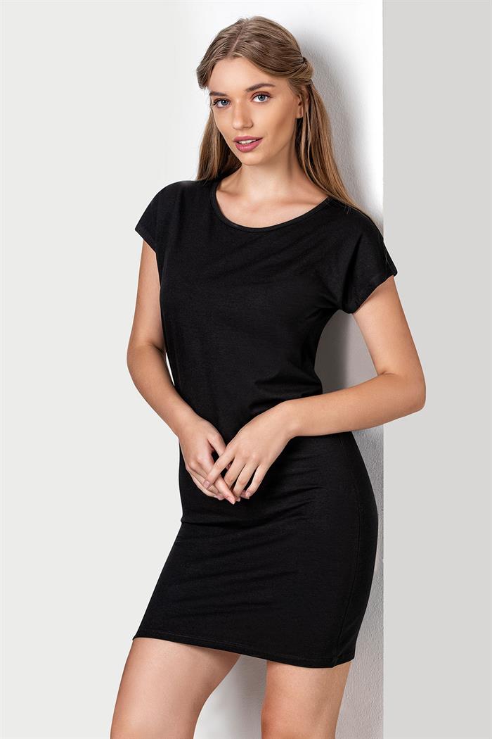Siyah Modal Düşük Kol Kadın Basic ElbİiseOBJE-Kadın Basic Siyah Elbise