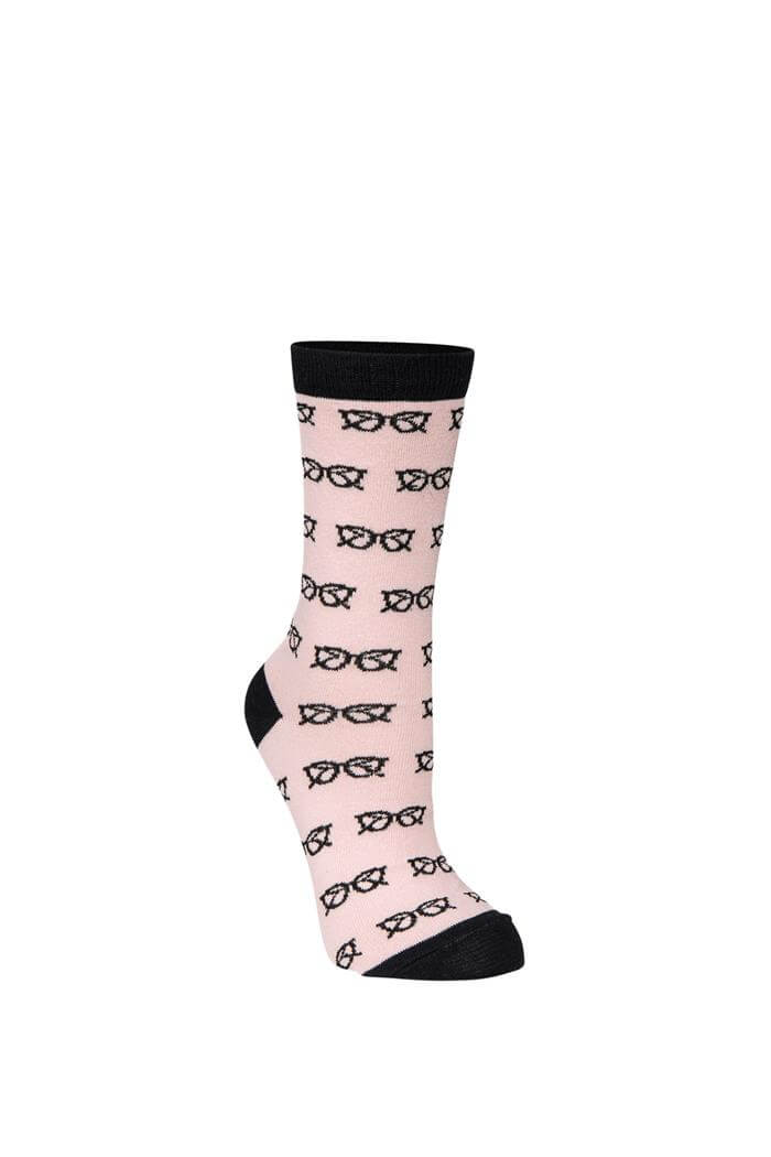 Unisex Pembe Zemin Gözlük Desen 5'li Çorap